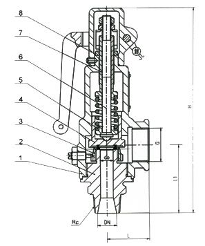 A28H弹簧全启式安全阀 (尺寸图)