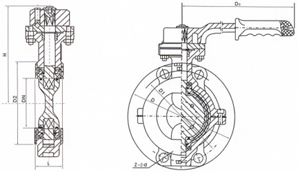 D371F46手动衬氟蝶阀 (手柄传动) 