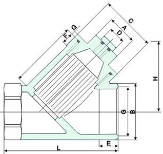 GL11H内螺纹Y型过滤器 (尺寸图) 