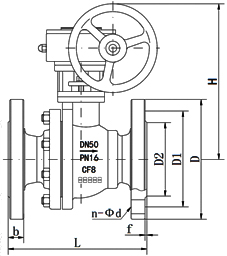 Q341H金属硬密封球阀 (蜗轮传动) 尺寸图
