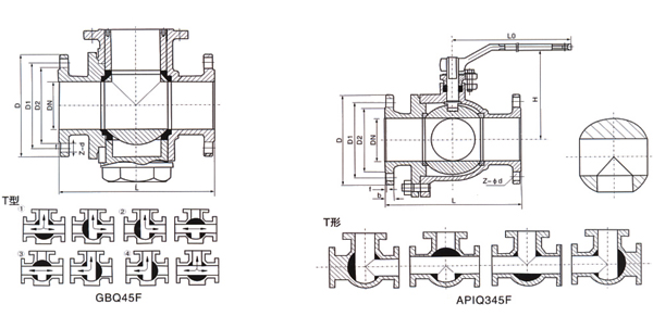 Q45F手动三通T型球阀 尺寸图