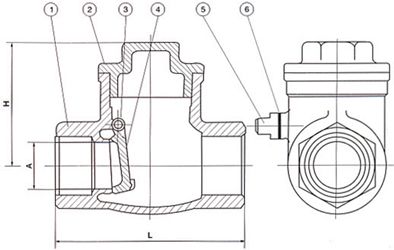 H14W内螺纹止回阀 (结构尺寸图) 